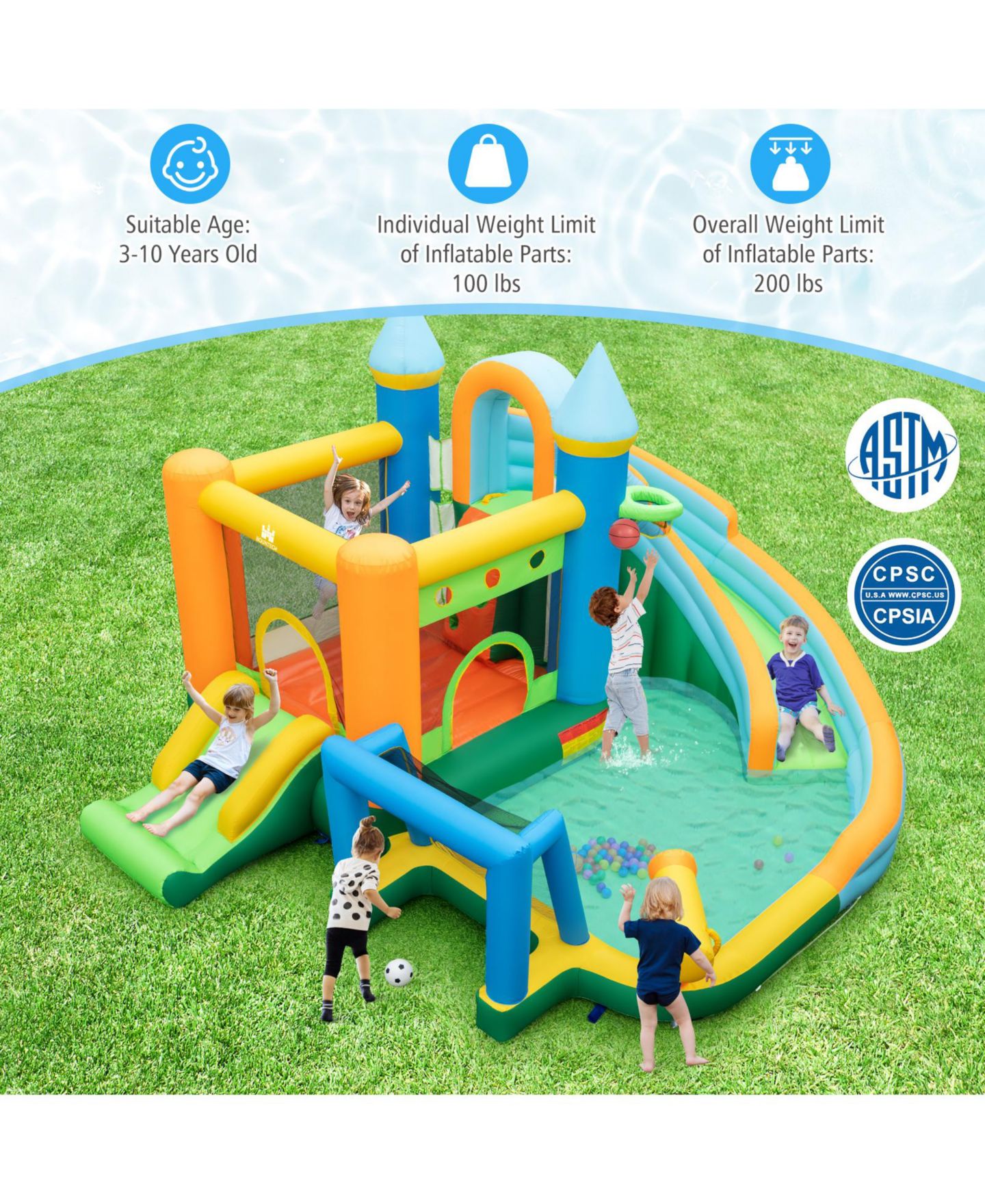 Детские игрушки Mecale Inflatable Water Slide with Dual Slides and Splash Pool Bounce House, For Up to 2 Children, Ages 3+ — фото 9