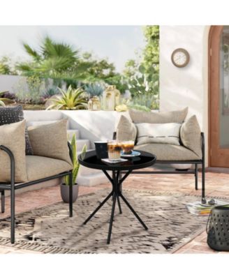 Steel Outdoor Patio Side Coffee Table with Tempered Glass Tabletop