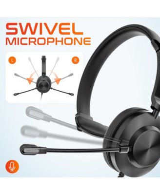30Y Wired Computer Headset, MS Teams Compatible, Mono Headphones With Dual Noise-Cancelling Microphones, In-Line Controls, On-Ear USB Headset for PC, Laptop - Black