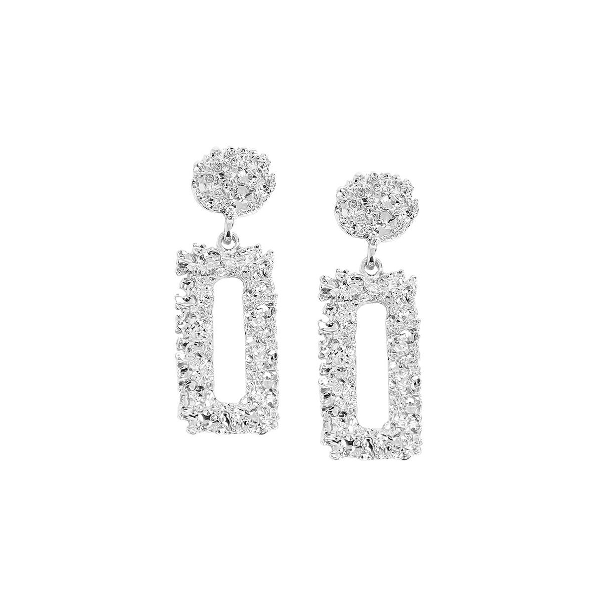 Women's Silver Textured Geometric Drop Earrings - Silver