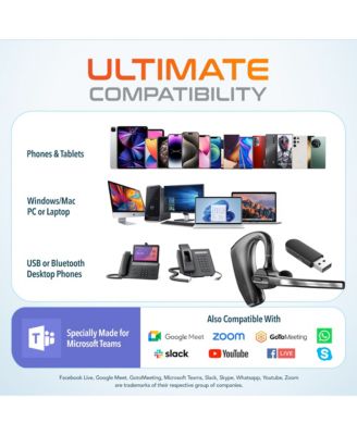 Wireless Headset, Bluetooth Earpiece with Noise Canceling Microphone, Battery Display Charging Case USB Dongle for PC/Laptop/Mac/Phones, Compatible with MS Teams, Google Meet, and More - Black