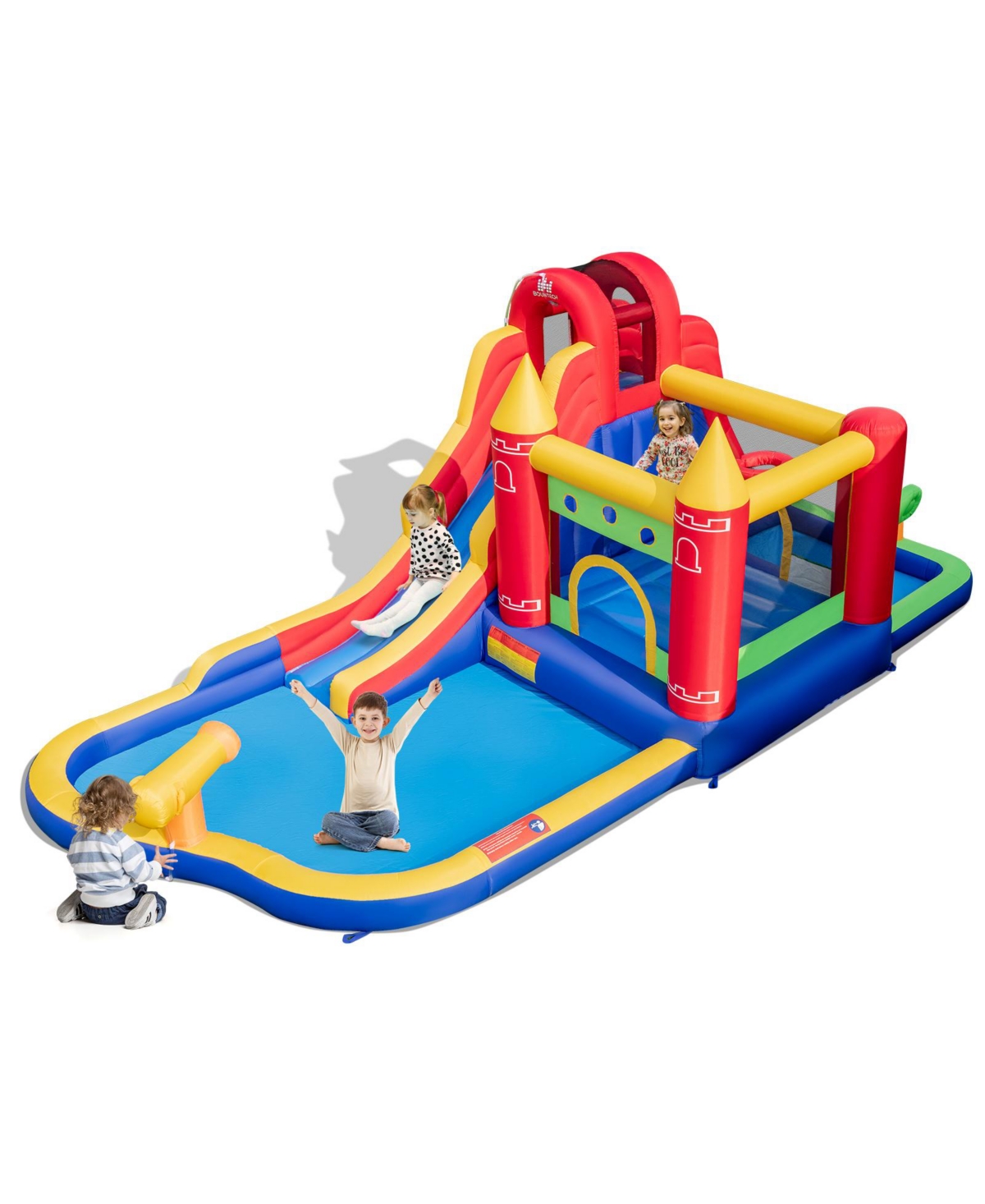 9-in-1 Inflatable Bounce Castle with Waterslide Splash Pool for Yard Garden Party Gift - Blue