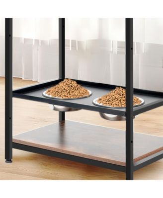 3 Height Adjustable Raised Dog Bowls, Dog Feeder Station for Large Medium Dogs Cats, Dog Storage with shelves.