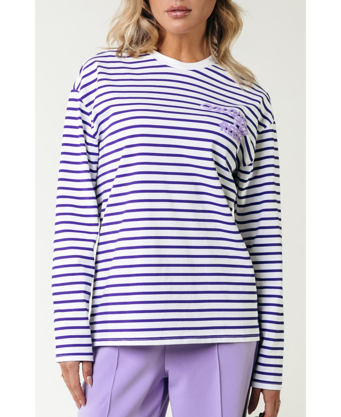 Женская футболка Colourful Rebel Logo Wave Stripe Longsleeve, цвет: Фиолетовый — фото 1
