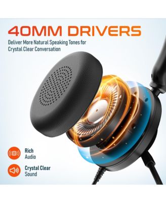 Delton 32Y Wired Computer Headset, MS Teams Compatible, Stereo Headphones With Dual Noise-Cancelling Microphones, In-Line Controls, On-Ear USB Headset for PC, Laptop - Black