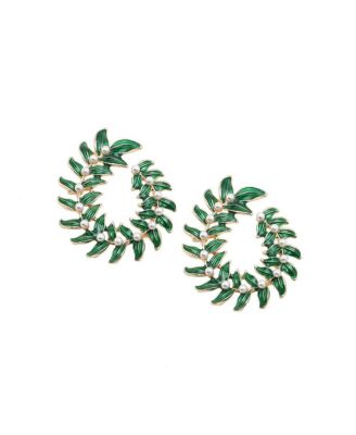Womens Green Wreath Drop Earrings