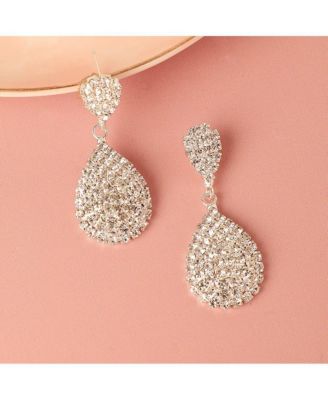 Women's Silver Embellished Teardrop Earrings