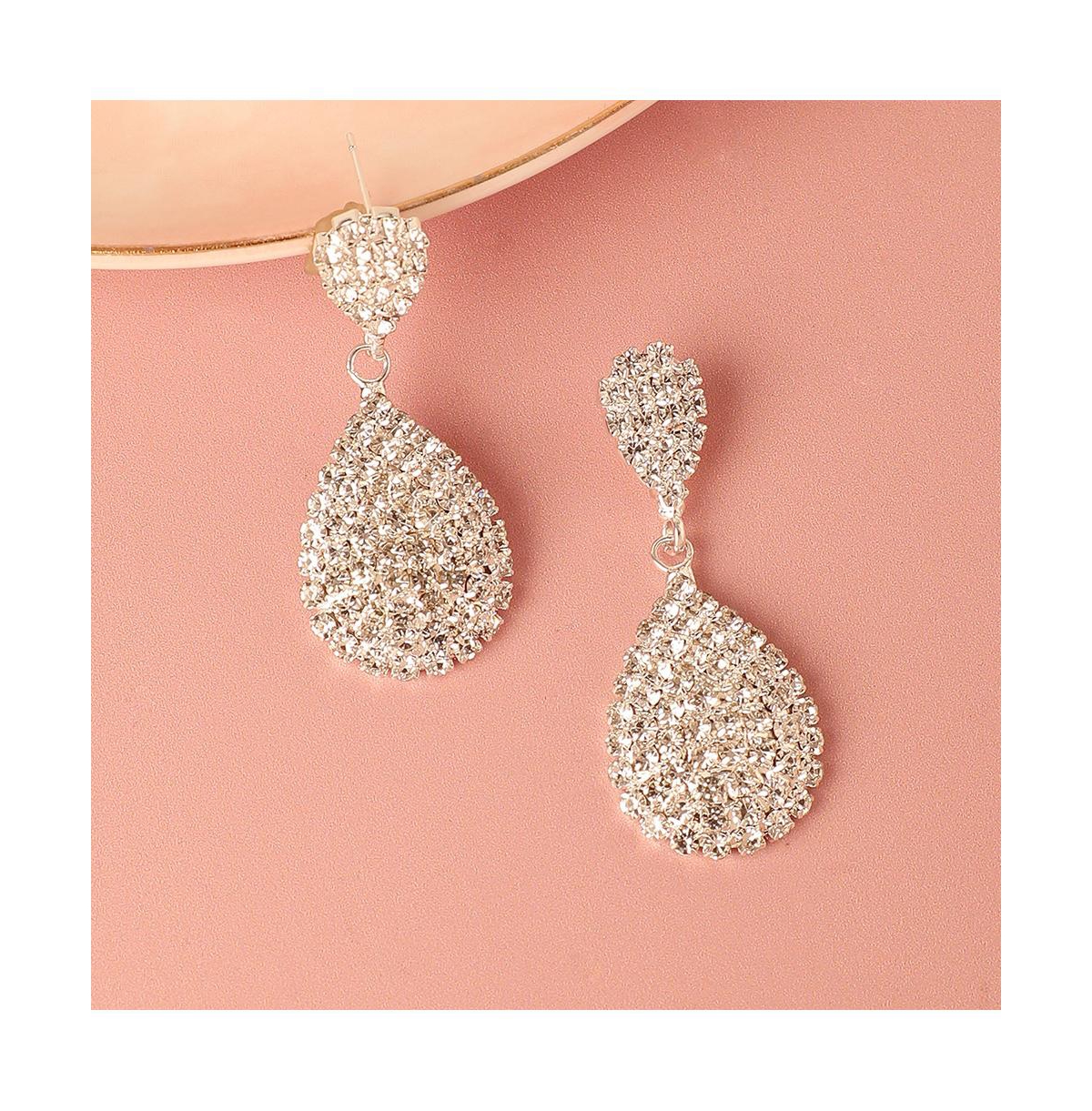 Sohi Women's Silver Embellished Teardrop Earrings