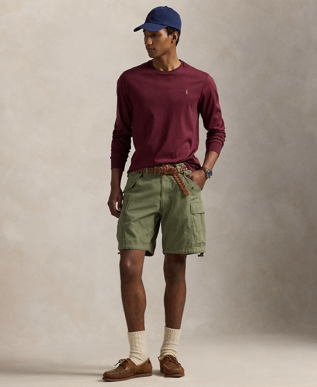Polo Ralph Lauren Slim Fit Long Sleeve Tee In Burgundy