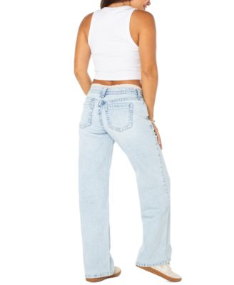 Juniors' Lace-Trim Low-Rise Slouchy Jeans