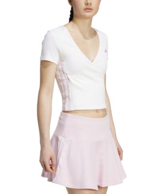 Women's Surplice-Neck Three-Stripes Short-Sleeve T-Shirt 