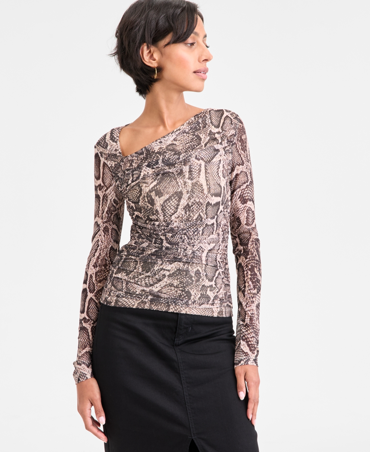 Guess Women's Bernardette Asymmetrical-neck Long-sleeve Top In Multi