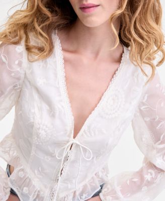 Women's Seiah Embroidered Blouson-Sleeve Top