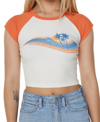 Juniors' Wave Stripe Cropped T-Shirt