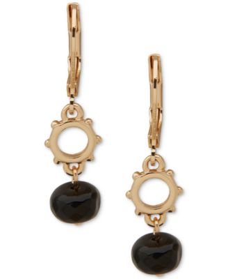 Anne Klein - Gold-Tone Black Beaded Nailhead Drop Earrings