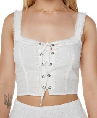 Juniors' Hazel Cotton Eyelet Corset Top