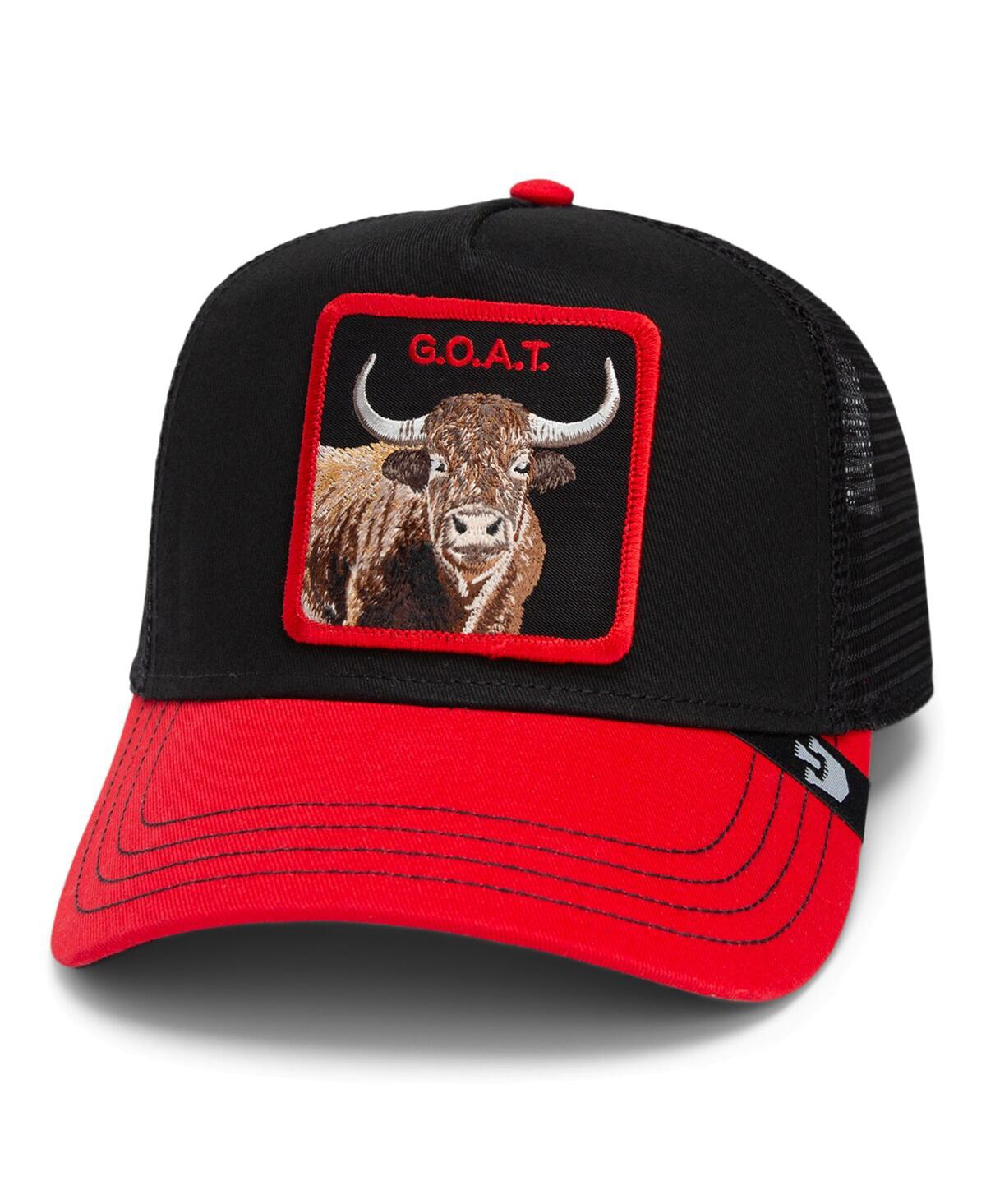 Men's Black/Red The G.o.a.t. Steer Adjustable Trucker Hat - Black, Red