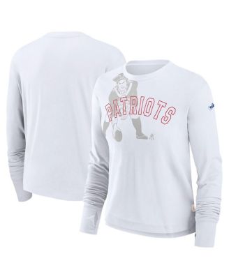 Nike - Women's White New England Patriots Layered Logo Cropped Long Sleeve Fashion T-Shirt