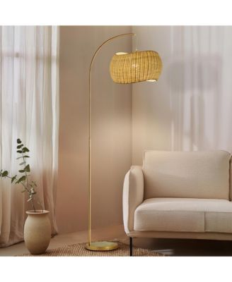Wave Pendant LED Arc Standing Floor Lamp with Wicker Shade (81")