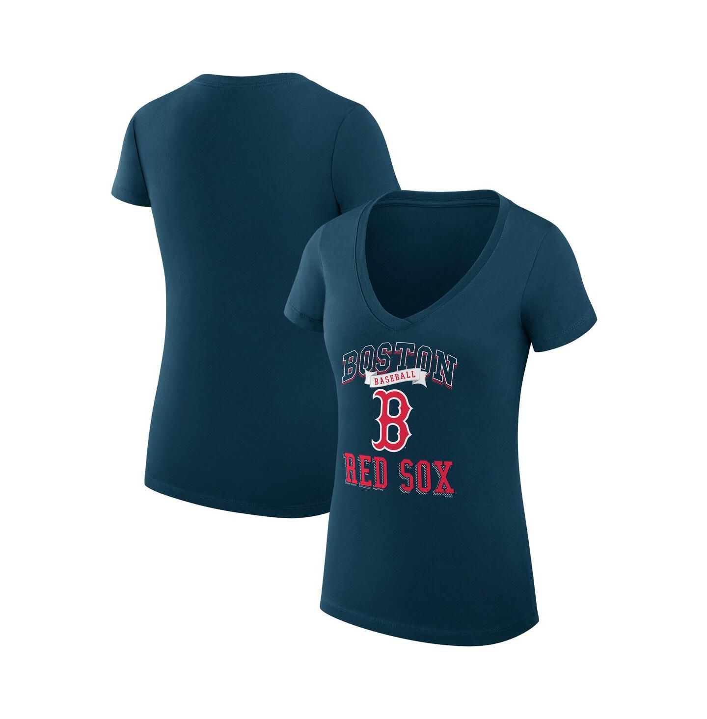 Женская футболка G-III 4Her by Carl Banks Navy Boston Red Sox Team Logo Graphic V-Neck Fitted — фото 1