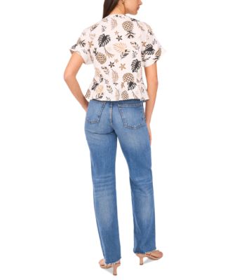 Sam & Jess Sam Jess Womens Printed Cotton Peplum Shirt Pant In White