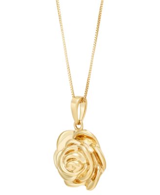 Polished Rose Three Dimensional 18" Pendant Necklace in 14k Gold