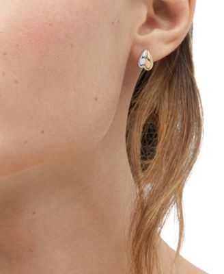 Polished Two-Tone Graduated Double Huggie Hoop Earrings in 14k Gold, 0.55"