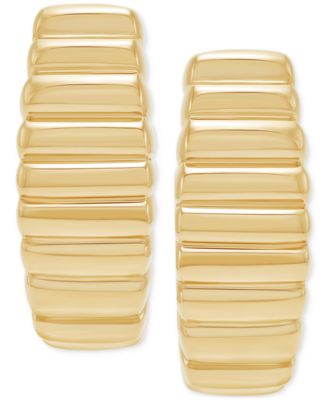 Polished Ribbed C-Design Small Hoop Earrings in 14K Gold, 59"