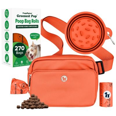 Walk Star Kit: 3-in-1 Dog Walk Bag & Bowl plus Matching 270 Refill Dog Poop Bags