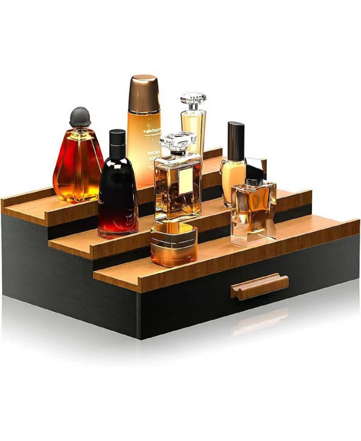 Perfume Organizer - 3-tier perfume display with drawer and hidden storage unit