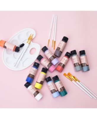 12 Color Acrylic Paint Set (2oz/60ml) - Matte Finish, With 10 Brushes and Painting Pallet