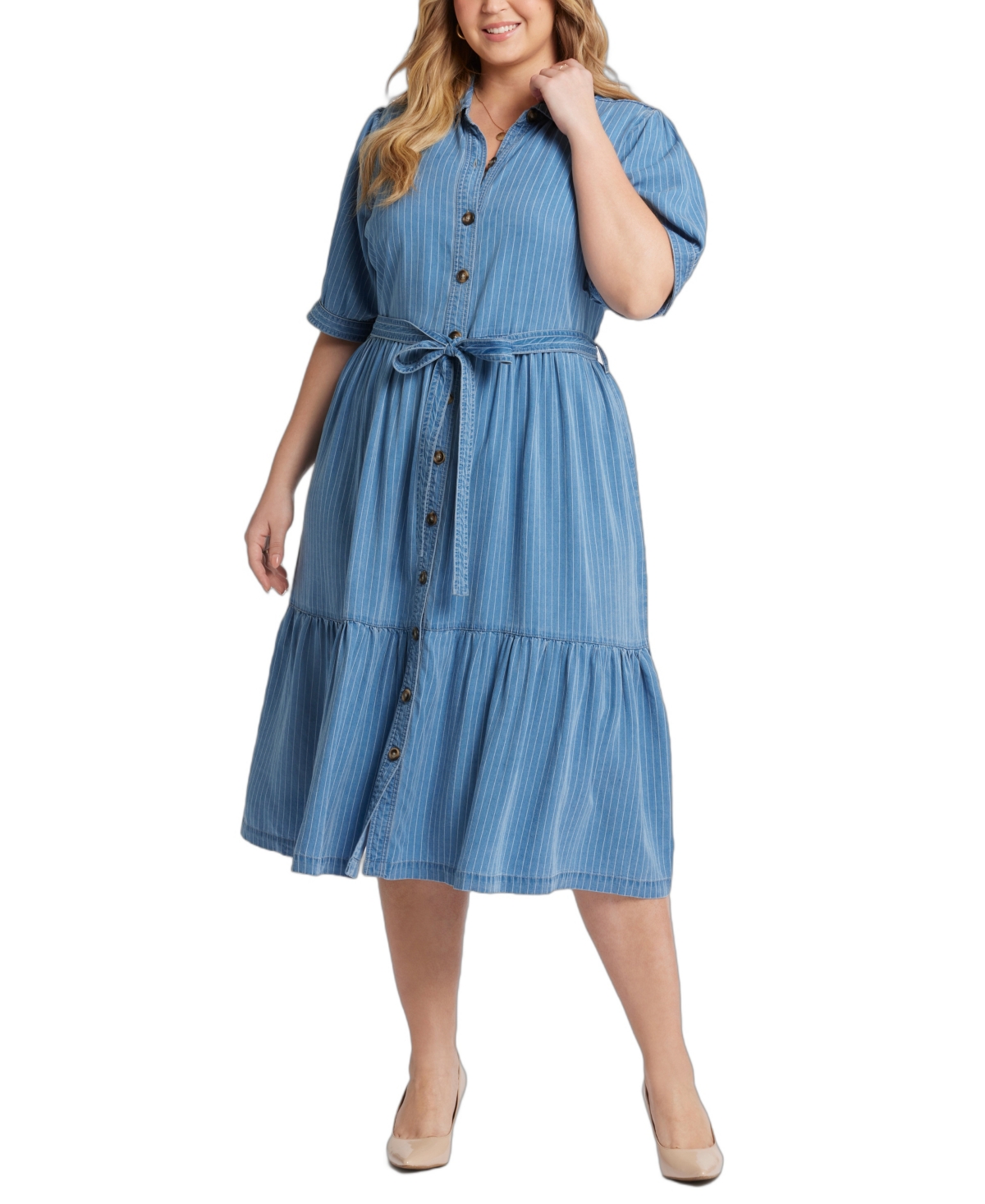 Plus Size Kate Elbow Ruffle Sleeve Dress - Light Marine