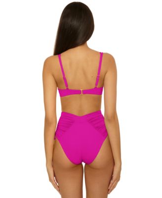 Becca Womens Color Code Underwire Bikini Top Shirred High Waist Bottoms In Pink