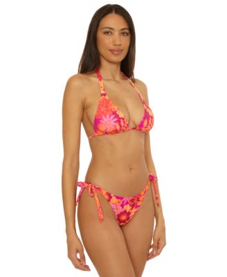 Becca Womens Copacabana Reversible Triangle Bikini Top Side Tie Bottoms In Yellow