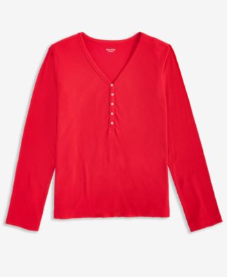 Women's Long-Sleeve Ribbed Henley Sleep Top XS-3X, Created for Macy's