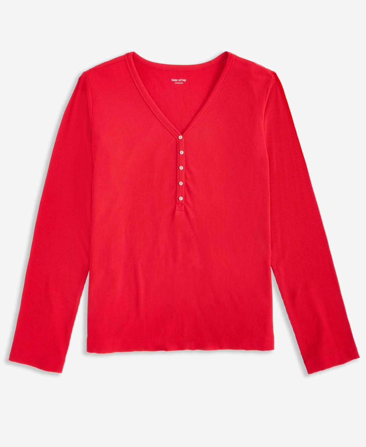 State Of Day Women's Long-sleeve Ribbed Henley Sleep Top Xs-3x, Created For Macy's In Pink