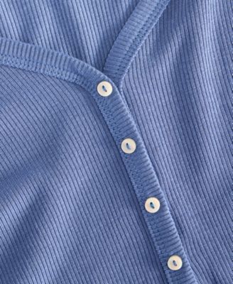 Women's Long-Sleeve Ribbed Henley Sleep Top XS-3X, Created for Macy's