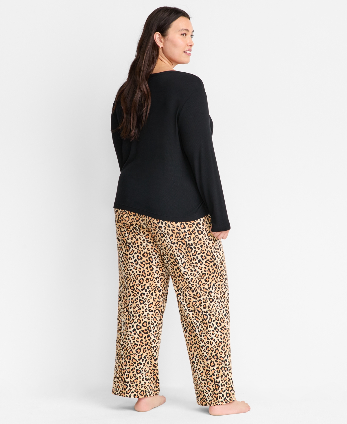 State Of Day Women's Long-sleeve Ribbed Henley Sleep Top Xs-3x, Created For Macy's In Black