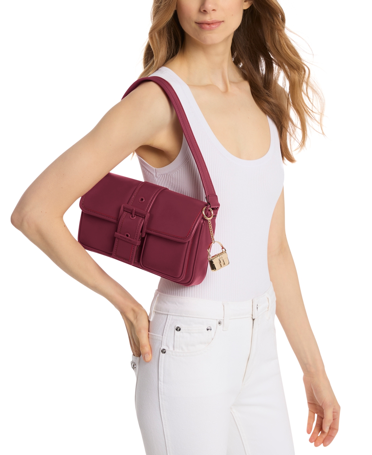 Michael Kors Michael  Colby Medium Leather Shoulder Bag In Purple