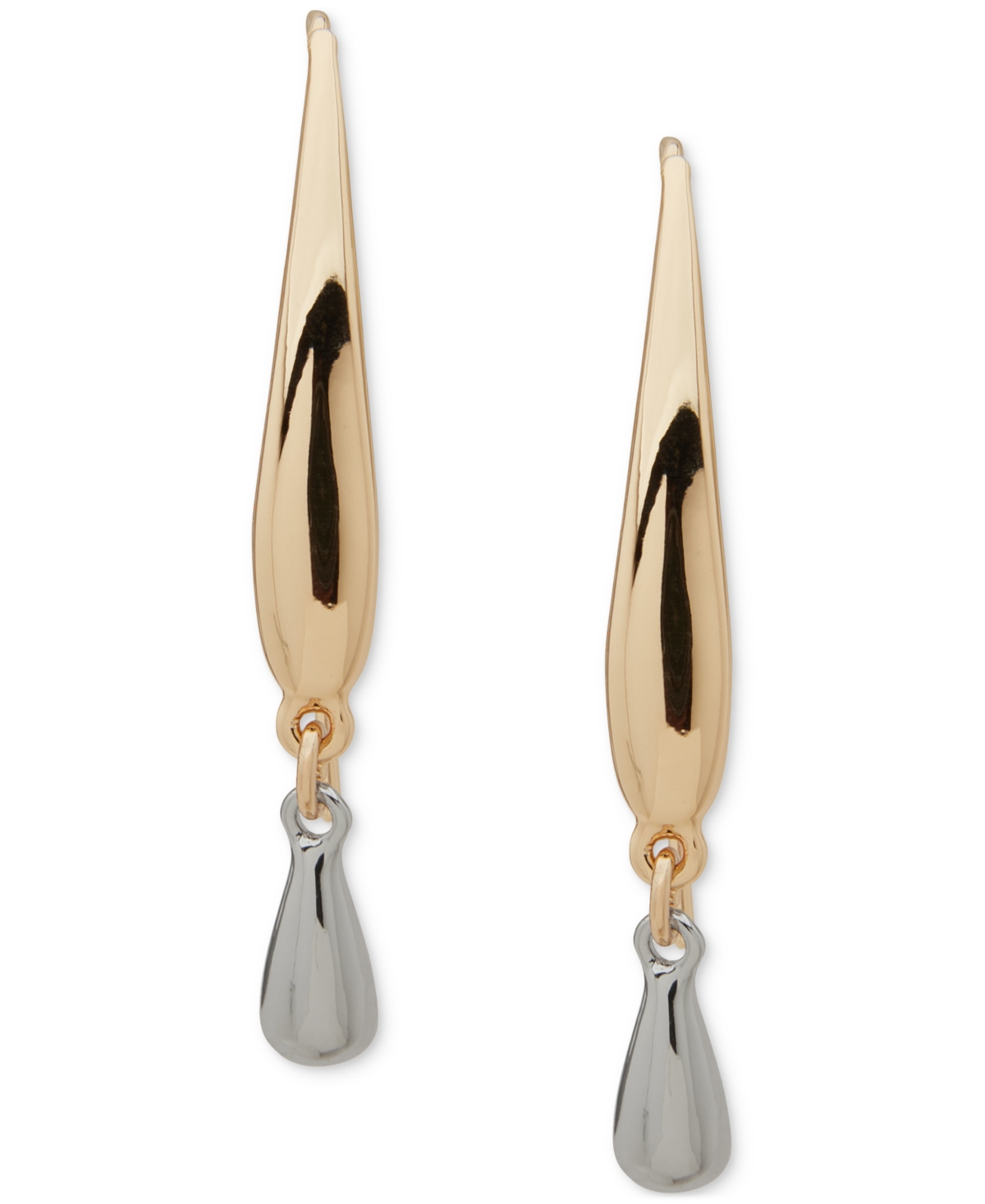 Two-Tone Tear Drop Polished Threader Earrings - TTONE