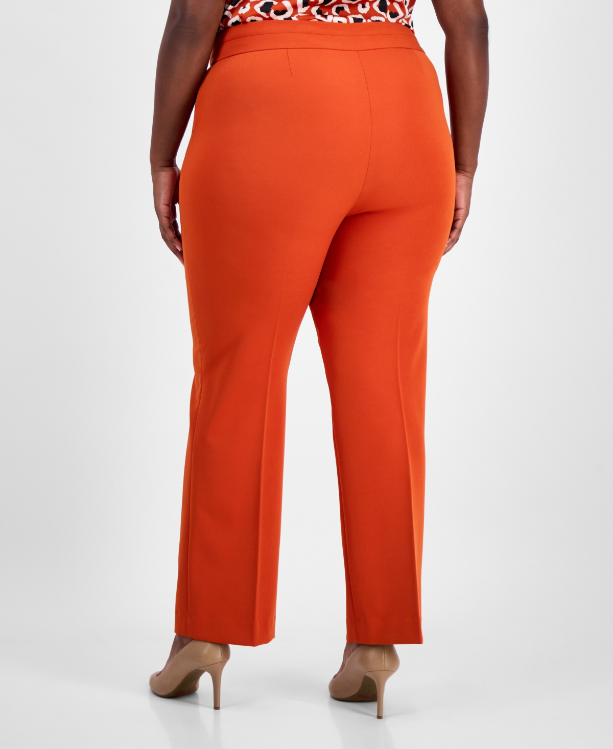 Tahari Asl Plus Size Mid-rise Bell-bottom Pants In Orange
