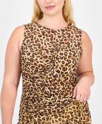 Trendy Plus Printed-Mesh Ruched Top, Macy's Exclusive