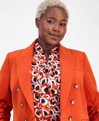 Plus Size Double-Breasted Ruched-Sleeve Jacket