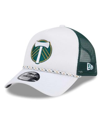 New Era - Men's White/Green Portland Timbers Court Sport Foam A-Frame 9FORTY Adjustable Trucker Hat