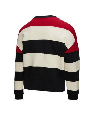 Women's Red/Black Atlanta Braves Cooperstown Collection Blocked Fleece Pullover Sweatshirt