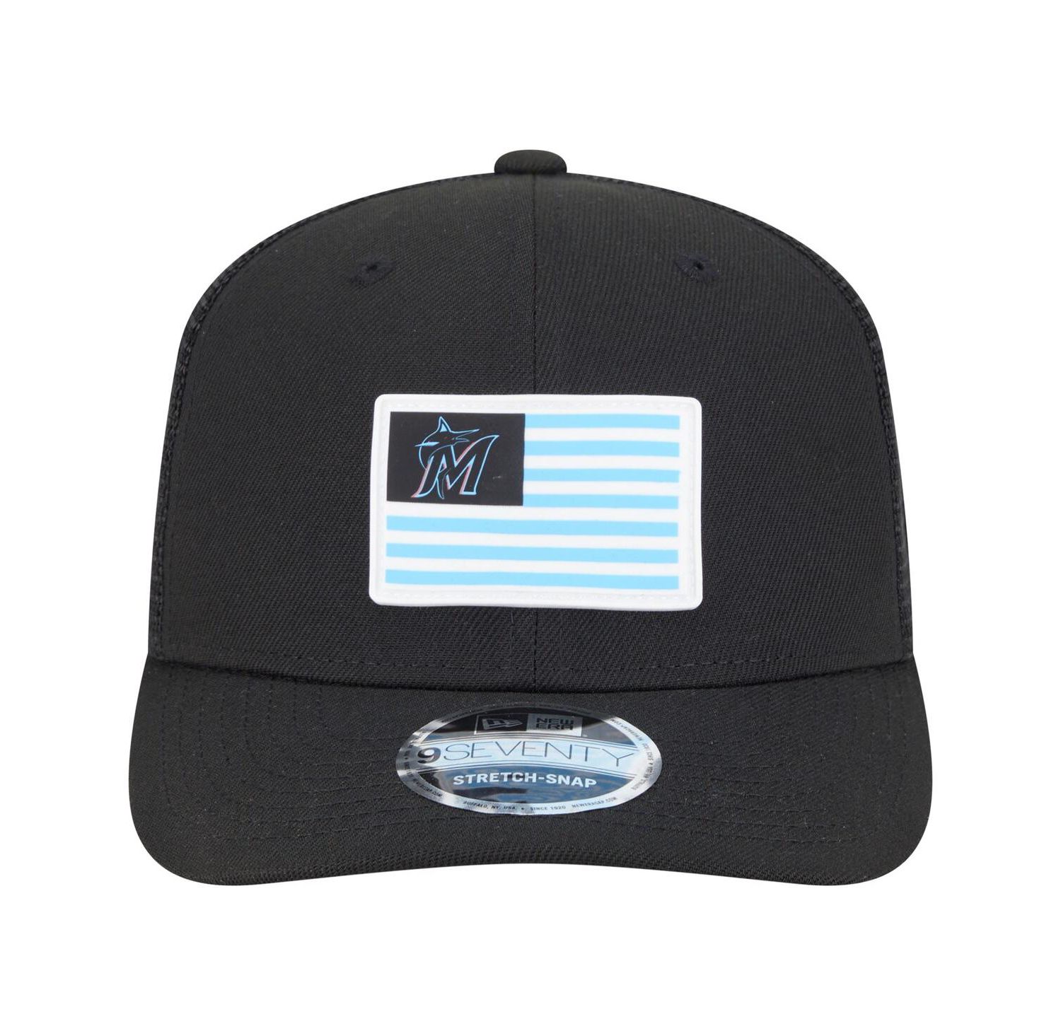 Men's Black Miami Marlins Flag 9SEVENTY COOLERA Stretch-Snap Hat