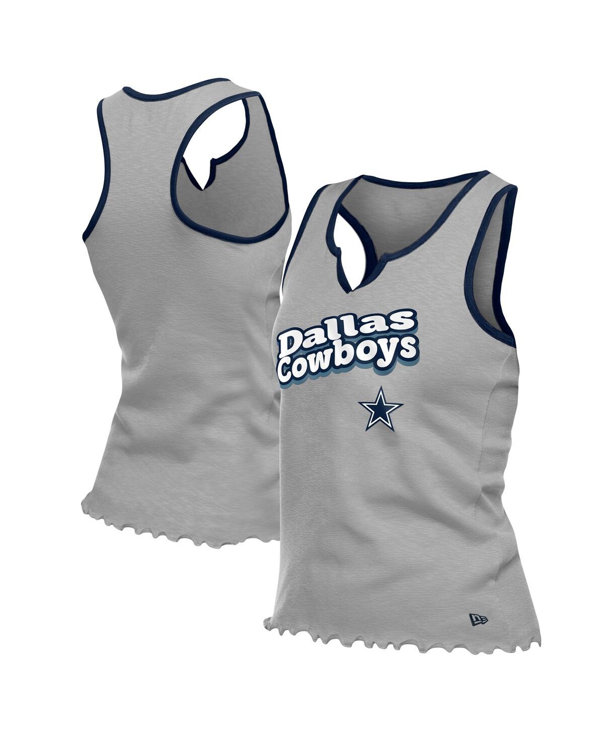 Women's Silver Dallas Cowboys Lettuce Hem Notch Neck Tri-Blend Tank Top - Silver