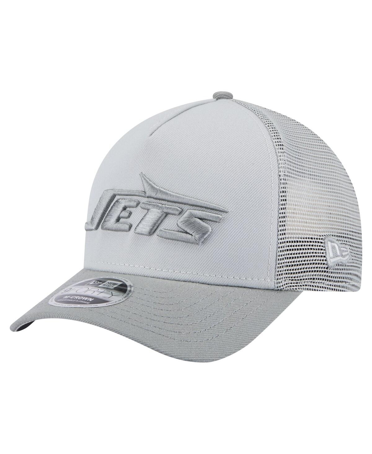 New Era Men's Gray New York Jets Domain A-Frame Trucker 9FORTY Adjustable Hat
