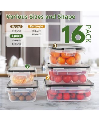 32 Pcs (16Pack) BPA-free Food Storage Containers Set with Lids