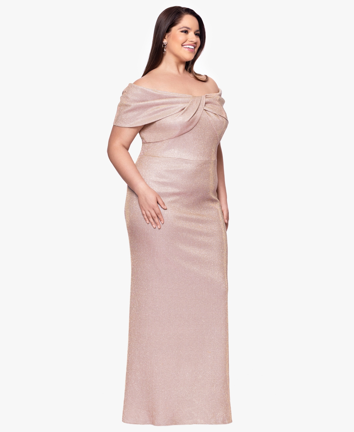 Betsy & Adam Plus Size Off-the-shoulder Long Sheath Dress